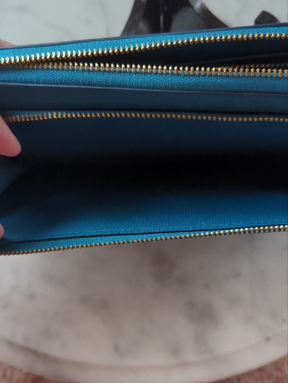 Coach Teal Zip-Around Wristlet Wallet - Picture 13 of 17